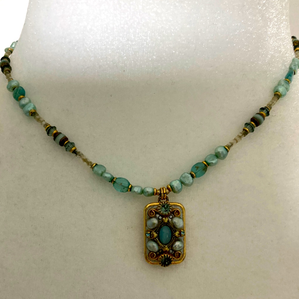 Michel Golan Elegant Turquoise And Gold Pendant Necklace From Fire Ice Vintage 215$